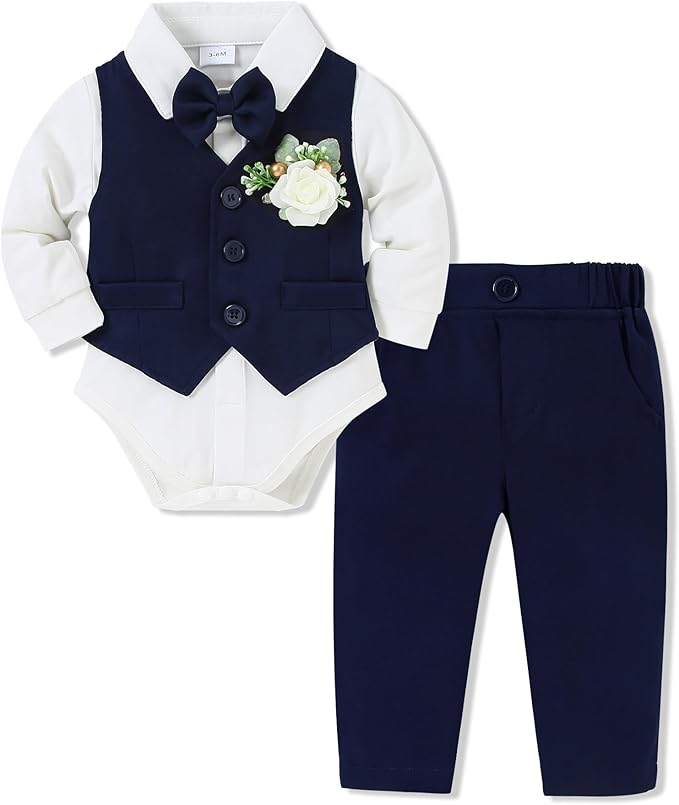 SANMIO Baby Boy Clothes Suits Infant Gentleman Outfit Collared Dress by SANMIO