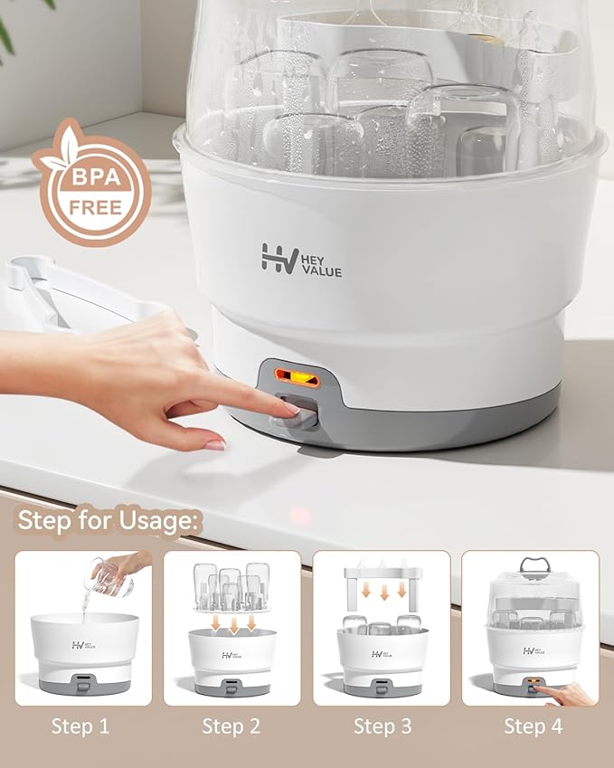 HEYVALUE Bottle Sterilizer, Baby Bottle Sterilizer, Easy One Button Control - Image 6