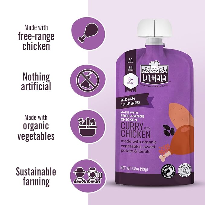 Li’l Hala Curry Chicken Baby Food Pouches – Free-Range Chicken & Organic - Image 4