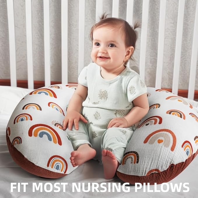 2 Pack Muslin Nursing Pillow Cover 100% Cotton Boho Neutral Stretchy Removable - Image 7