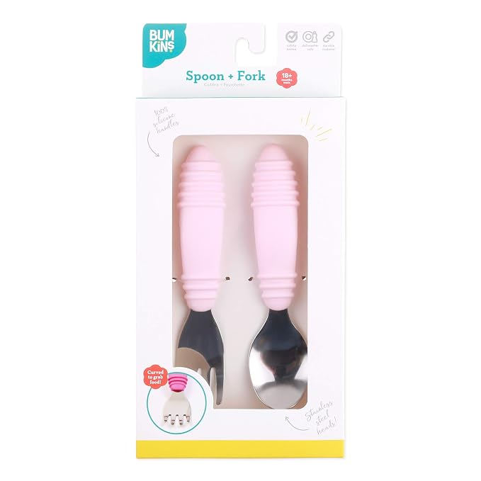 Bumkins Toddler Utensils, Kids Fork and Spoon Set, Silicone and Stainless-Steel - Image 6
