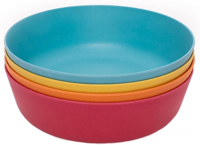 WeeSprout Bamboo Kids Bowls, Set of Four 15 oz Kid-Sized Dinnerware, Leftovers by WeeSprout