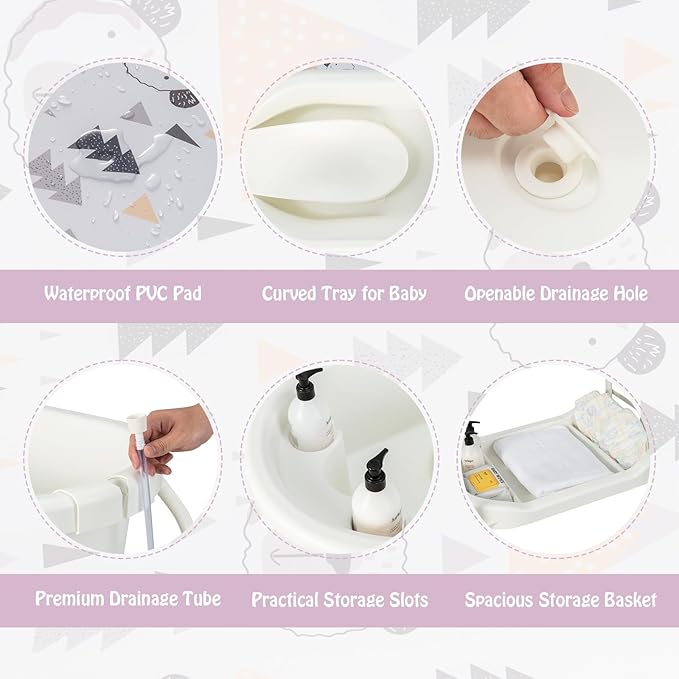 BABY JOY Baby Bathtub with Changing Table, Foldable Infant Diaper Changing - Image 3