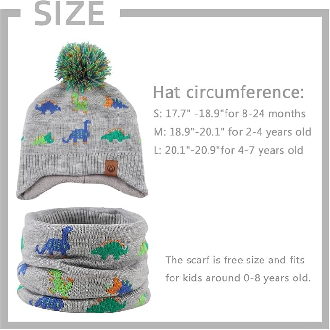 JANGANNSA Knitted Baby Hat Scarf Set Winter Warm Boys Girls Beanie Fleece - Image 7