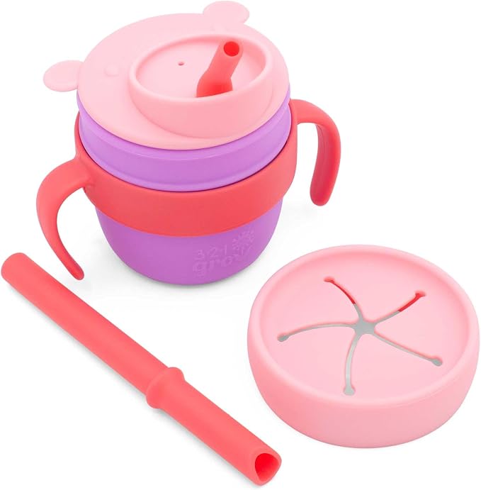 Easy Learn Drink and Snack Set – Baby + Toddler Silicone Learning Cup & Snack by 321Grow
