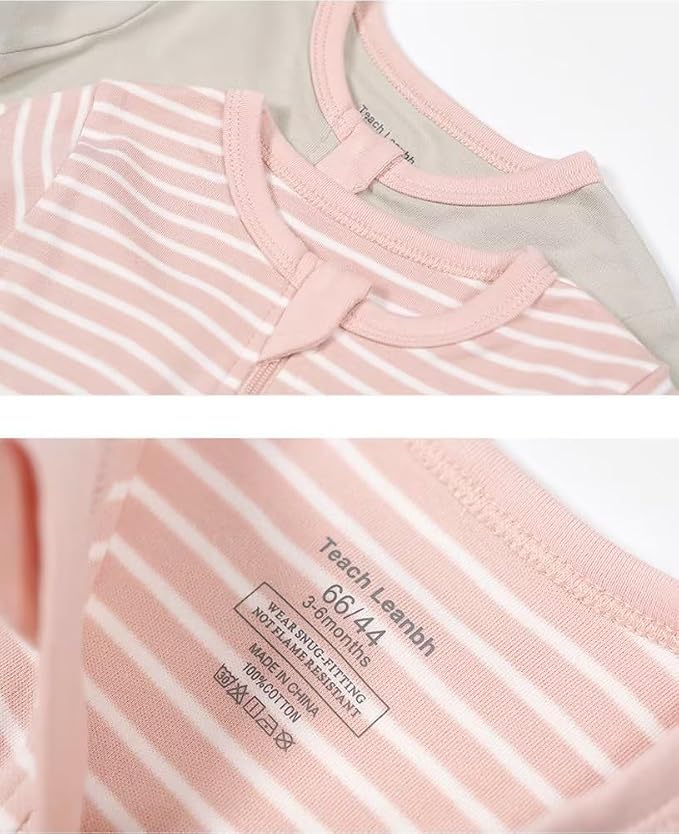 Teach Leanbh Toddler Baby Boys Girls 2-Pack Pajamas Cotton 2 Way Zipper Long - Image 2