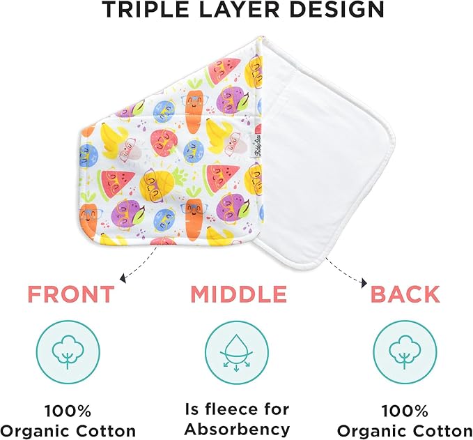 5-Pack Organic Cotton Burp Cloths – Large, Ultra-Soft 3-Layer Towels - Image 2