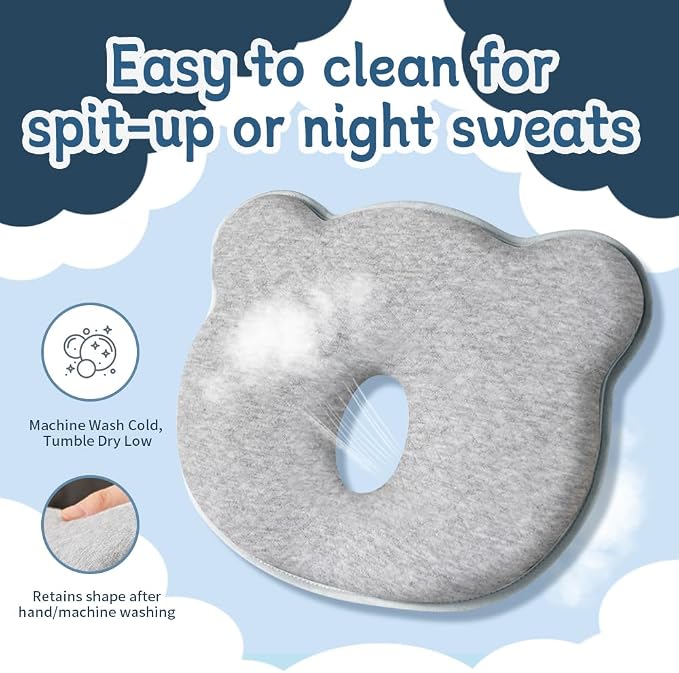 Memory Foam Baby Pillow for Newborn Flat Head Baby Pillow Machine-Washable Neck - Image 7