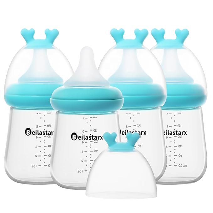 Glass Baby Bottles with Natural Response Nipple Size S by Beilastar-x