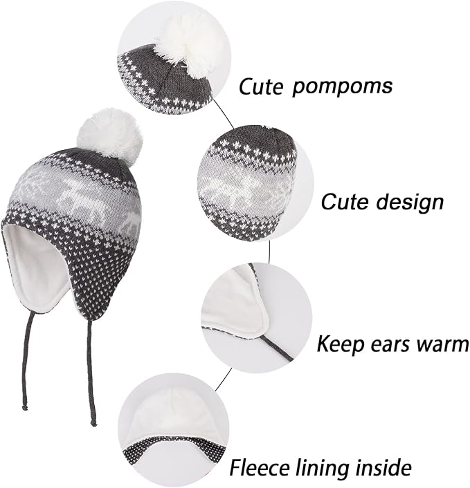 LANGZHEN Toddler Kids Infant Winter Hat, Earflap Knit Warm Cap Fleece Lined - Image 4