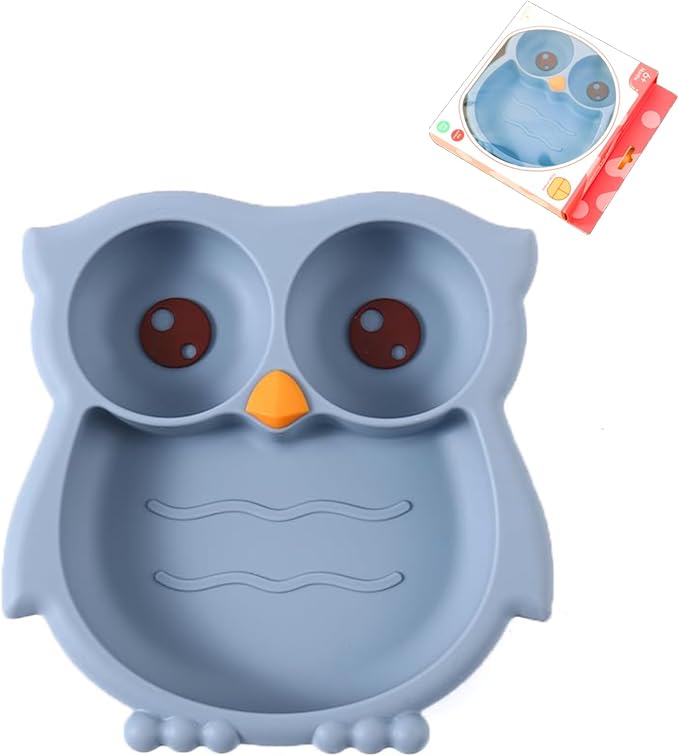 PandaEar Toddler Suction Plates, Stay Put Divided Baby Plates, Owl Shape by PandaEar
