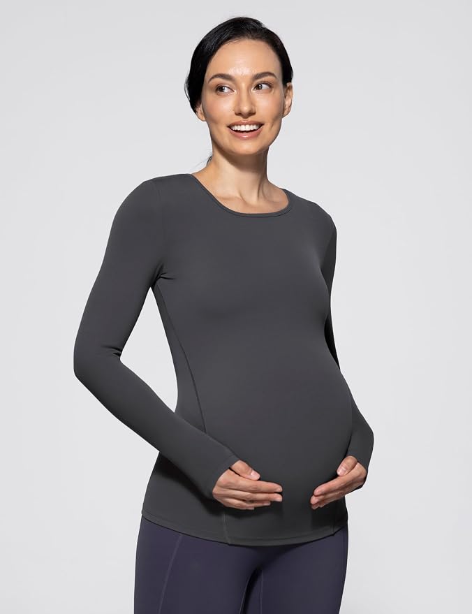 POSHDIVAH Women's Maternity Long Sleeve T Shirts Scoop Neck Pregnancy Tee Top - Image 2