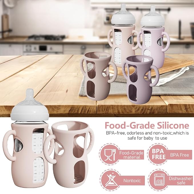4 Pack Silicone Sleeves for Avent Natural Glass Bottles, Anti Breakage Baby - Image 6