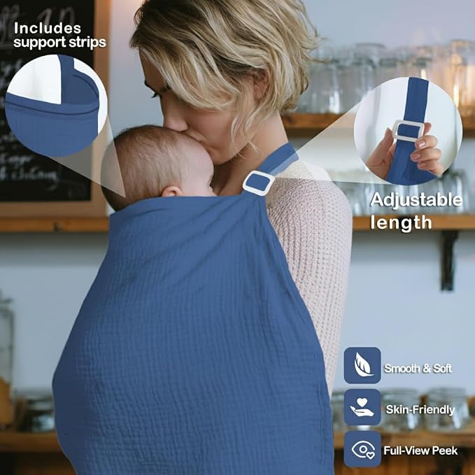 Muslin Nursing Covers for Breastfeeding, Arch Neckline Breast Feeding Covers - Image 4
