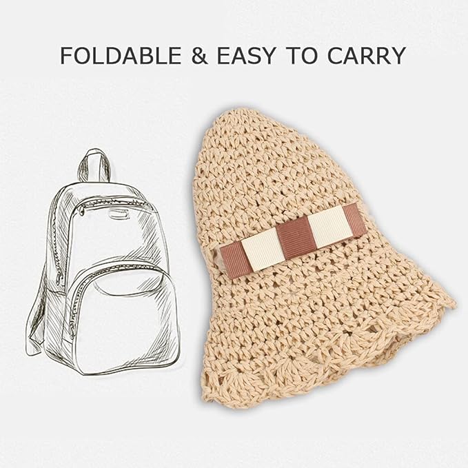 Baby Girl Straw Hat Outdoor Baby Sun Protection Hats Summer Bowknot Beach Cap - Image 5