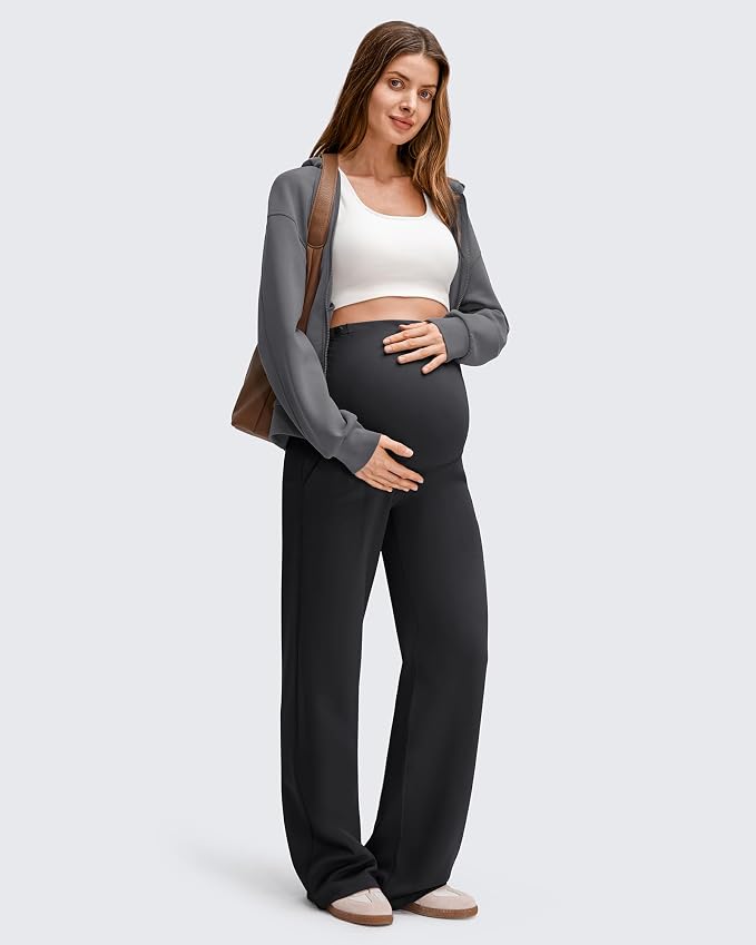 G4Free EverGoing Fleece Lined Maternity Wide Leg Pants Over The Belly Pregnancy - Image 7
