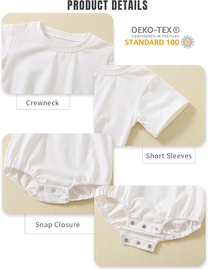 Jimonda Baby Bubble Romper Boy Girl Solid Color T-Shirt Outfits Short Sleeve - Image 3