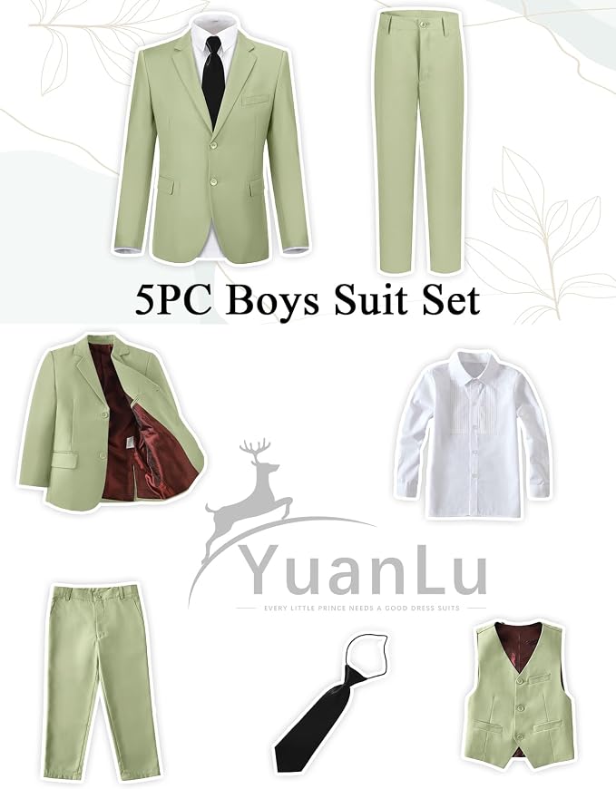 YuanLu Boys Suit for Kids Tuxedo Wedding Ring Bearer Outfit, 5 Piece Boy Slim - Image 2