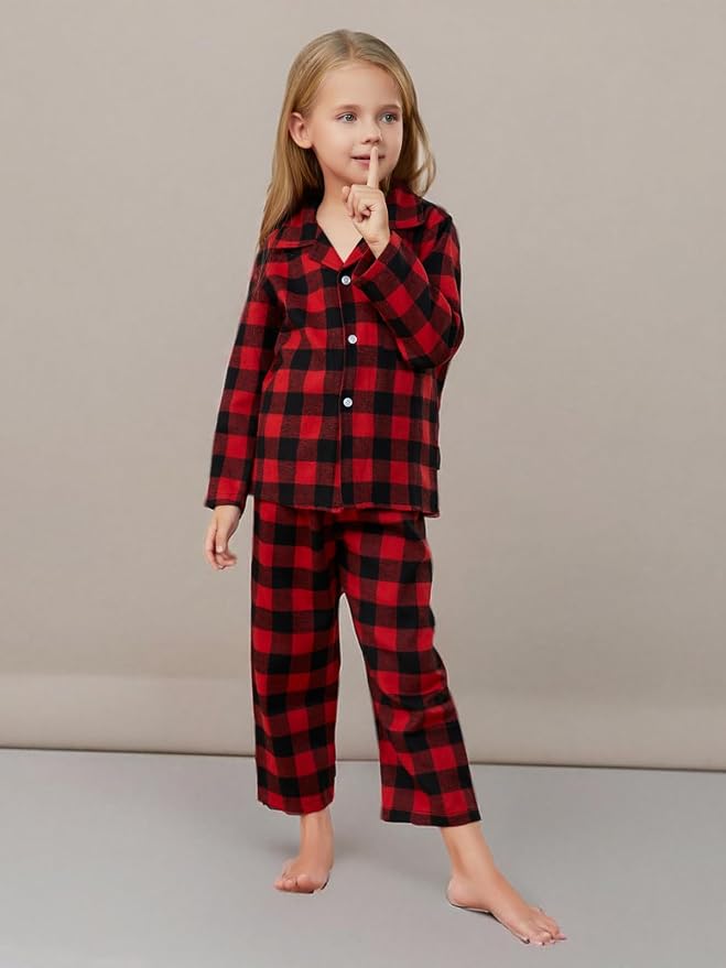 Schbbbta Kids Pajamas Set, Plaid Button Down Pjs - Image 8