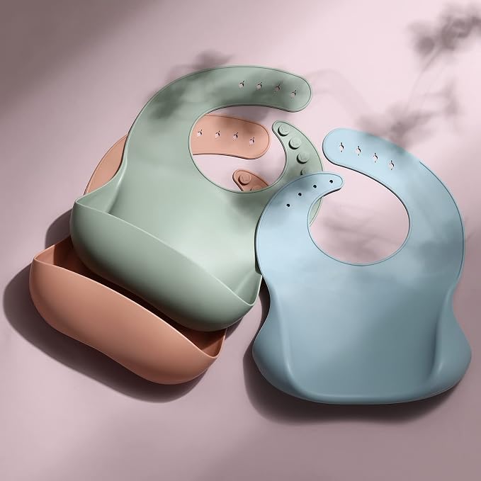 Silicone Bibs for Babies Toddler Set of 3, BPA Free, Soft Adjustable Waterproof - Image 2