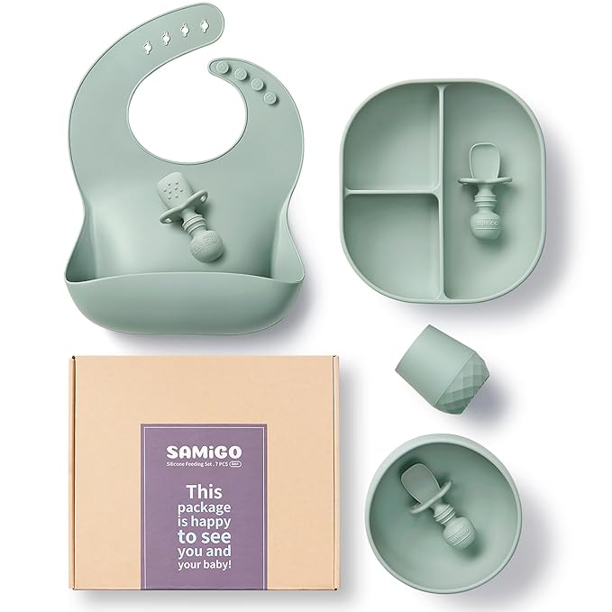SAMiGO Silicone Baby Feeding Set, Baby Led Weaning Supplies, Suction Bowl Plate by SAMiGO