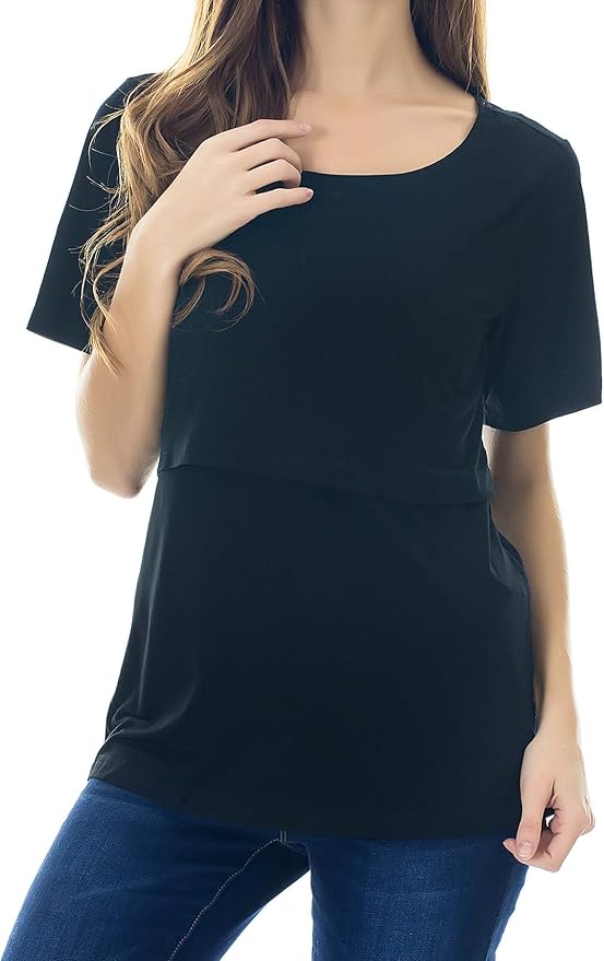 Smallshow Women's Maternity Nursing Tops Short Sleeve Breastfeeding Clothes - Image 2
