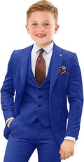 Boys Suit 4 Piece Slim Fit Kids Tuxedo Suit Formal Wedding Outfit Blazer Vest by Tesscy