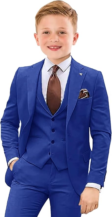 Boys Suit 4 Piece Slim Fit Kids Tuxedo Suit Formal Wedding Outfit Blazer Vest by Tesscy