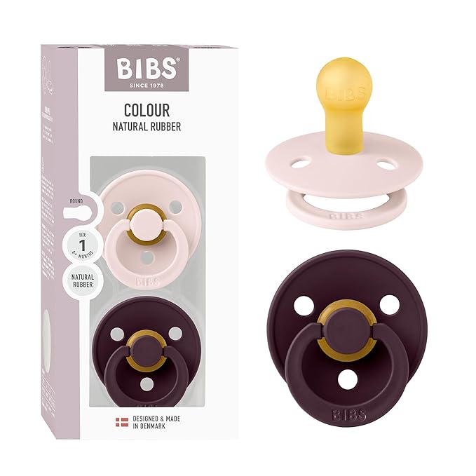 BIBS Colour Pacifier 2-Pack, BPA Free, Round Nipple. Natural Rubber Latex by BIBS