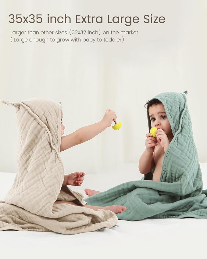 Hooded Baby Towels for Newborn, 35x35 Inch 3 Pack 100% Muslin Cotton Baby Bath - Image 2