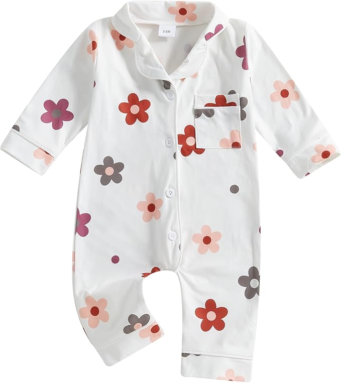 Balaflyie Baby Girl Button Down Pajamas Romper One-Piece Jumpsuit Long Sleeve by Balaflyie