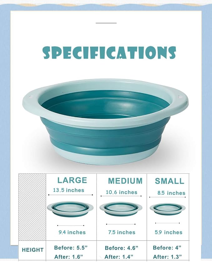 3-Pack Collapsible Wash Basin Set, Baby Kids Wash Basin Dish Tub - Image 2