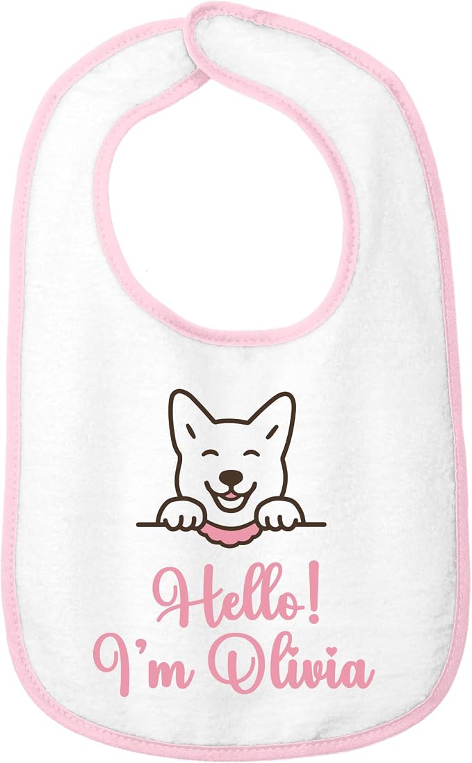 Personalized Baby Bib – Soft Cotton Terry, Cute Jindo Dog Design by SmilingJindo
