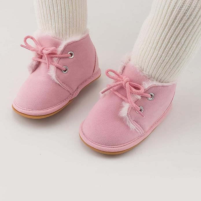 Baby Unisex Warm Snow Boots Newborn Leather Fur Lace Up Ankle Anti-Slip Rubber - Image 5