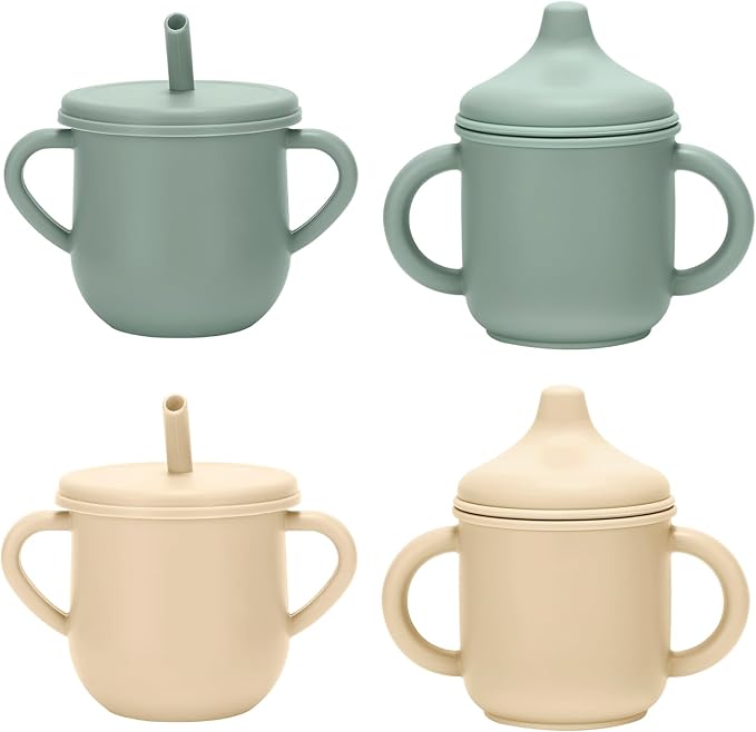 Silicone Toddler Cups Set, 2 Straw Cups and 2 Sippy Cups by Unknown