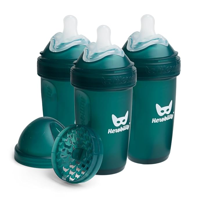 Herobility Double Anti-Colic Baby Bottles – 8.5 fl oz/240ml – 3-Pack – Dark by Herobility