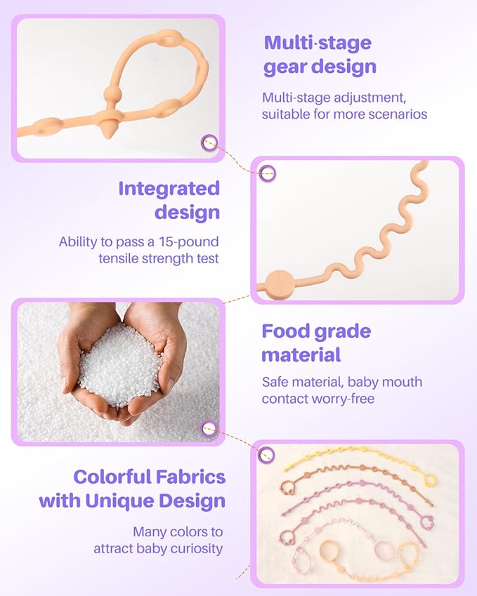 Toy Straps for Baby, Silicone Tether Pacifier Clip, No Throw Travel Essential - Image 4