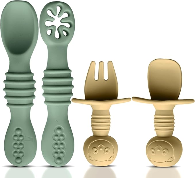 4pc Silicone Baby Spoons Self Feeding Baby Utensils 6-12 Months by HippoBaby