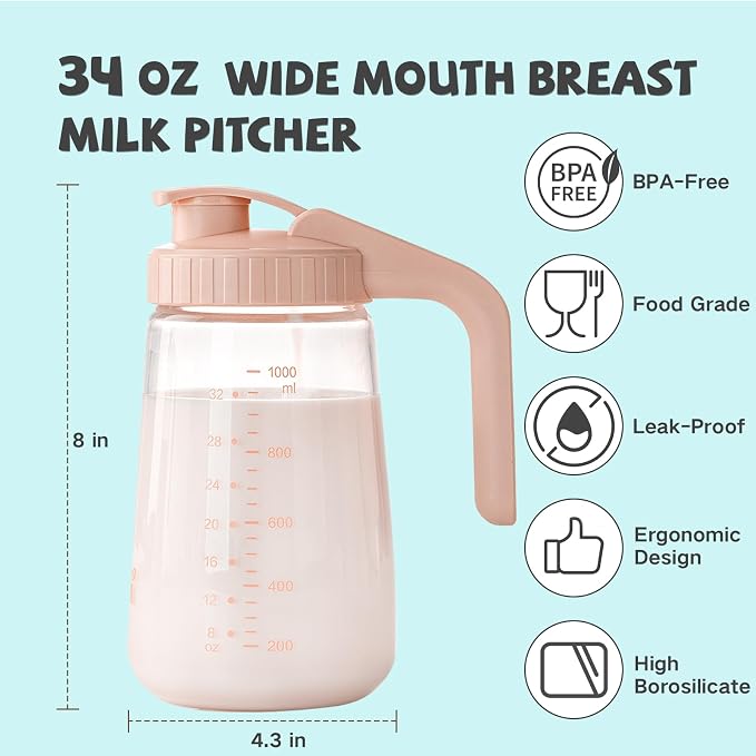 COMI 34oz Breast Milk Pitcher, No Leak Breast Milk Storage Containers - Image 2