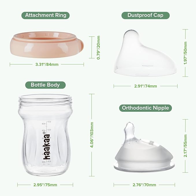 haakaa Gen.3 Natural Glass Baby Bottle Wide Neck Anti-Colic Variable Flow Nipple - Image 8