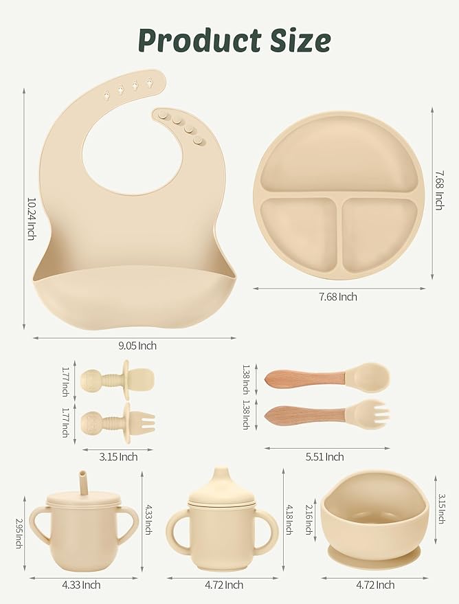 Silicone Baby Feeding Set 9 Pcs, Spill-Proof Suction Plate, Silicone spoon&forks - Image 7