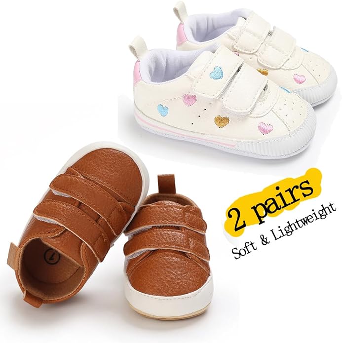 2Pairs Baby Shoes, Boys Girls Non-Slip Rubber Sole Sneakers, Unisex Infant Soft - Image 4