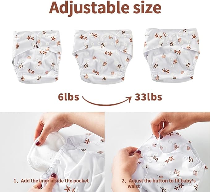 HappyFlute 9 Sets Newborn Baby Cloth Pocket Diapers One Size Adjustable Reusable - Image 3