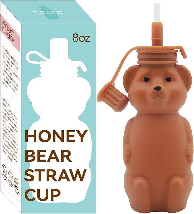 Honey Bear Silicone Straw Cup, Babies Water Drinking Cup, 8-Ounce Therapy Sippy by Mootikar