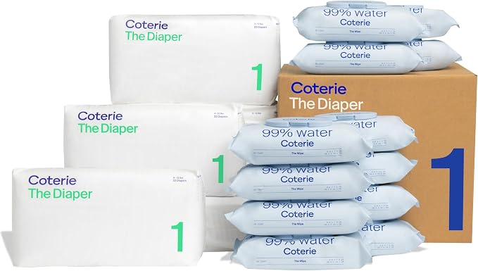 Coterie Baby Wipes + Diapers Kit, Size 1 Diapers & 12 Pack Baby Wipes by Coterie