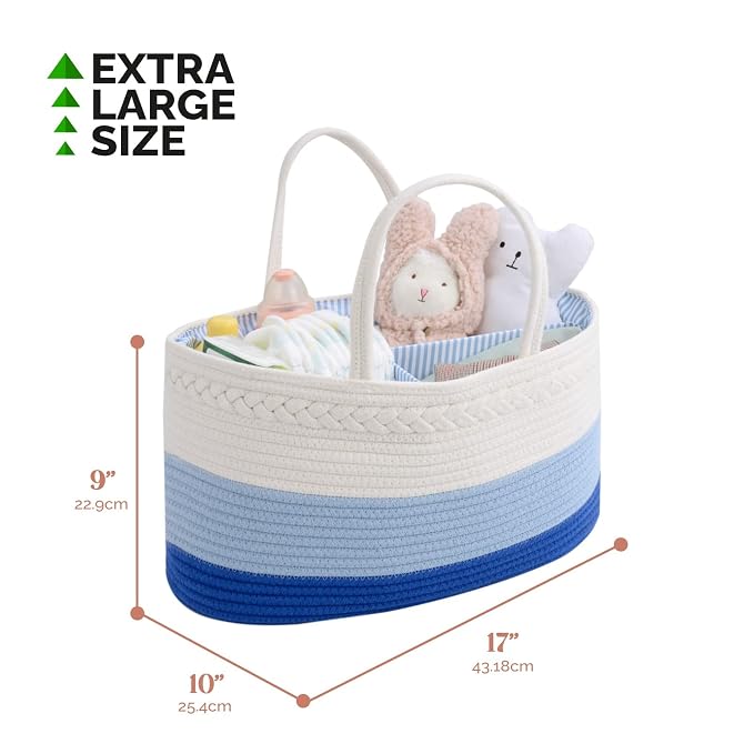 Baby Diaper Caddy Organizer, Extra Large Cotton Rope Nursery Diaper Basket - Image 3