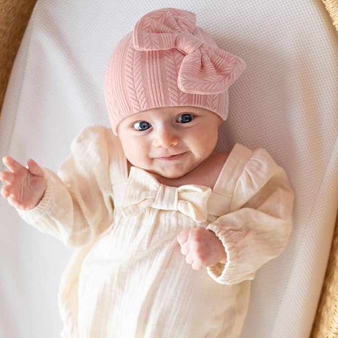 BQUBO Newborn Baby Hats Mittens Set Hospital Hat Beanie Infant Bow Hats Baby - Image 2