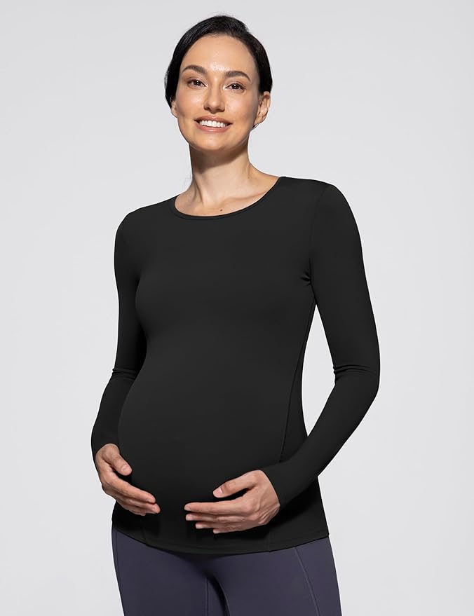 POSHDIVAH Women's Maternity Long Sleeve T Shirts Scoop Neck Pregnancy Tee Top - Image 3