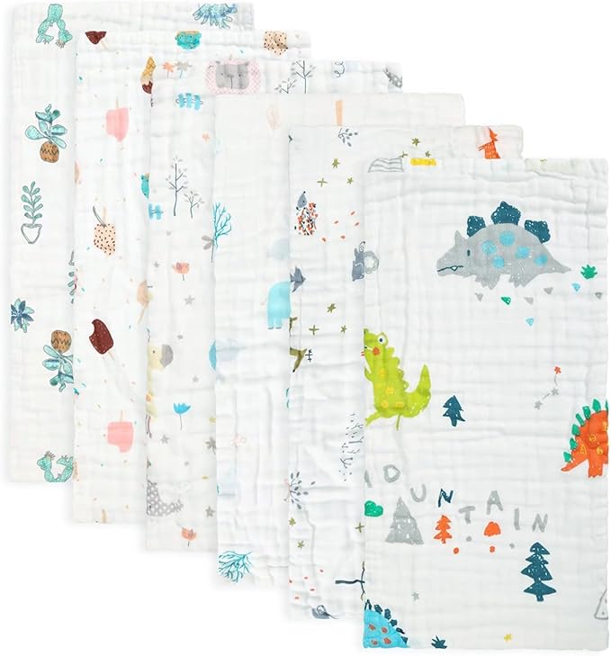 FOOK FISH Muslin Burp Cloths Cotton Burping Cloth 20'' X 10'' Pack of 6 by FOOKFISH-EspeciallyForYou