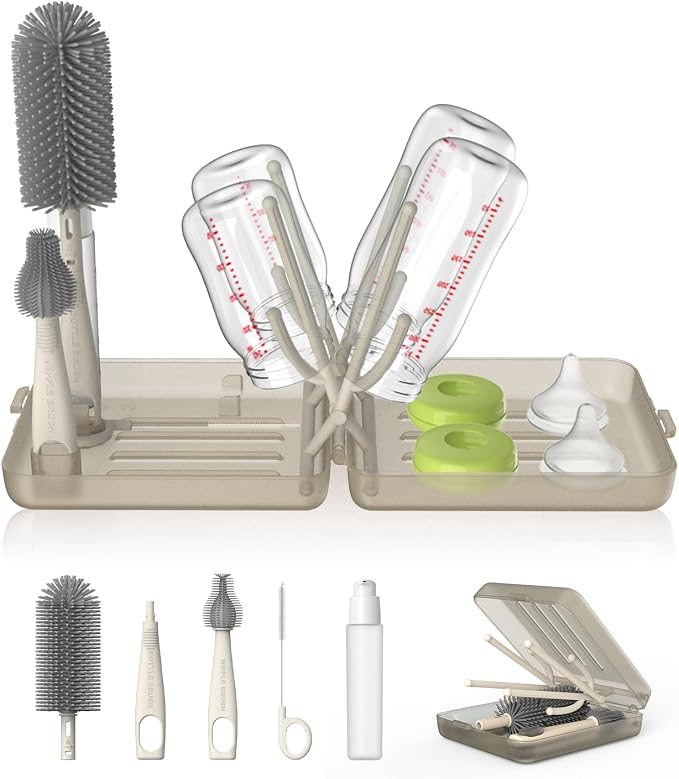 YOTIME Travel Bottle Brush Set, Auto-Open Rack & Vertical Brushs Drying Slots by YOTIME